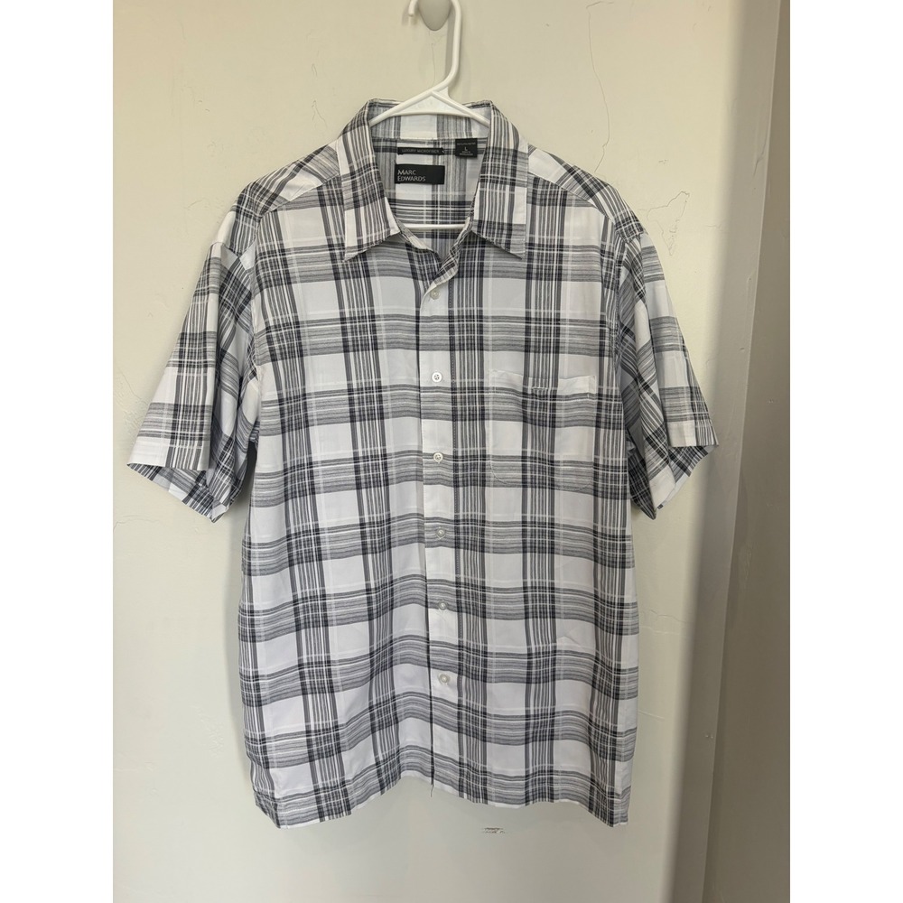 Marc Edwards Mens Large Luxury Microfiber Plaid Short Sleeve Button Down Shirt